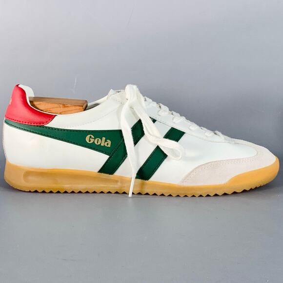 GOLA Size 10 Torpedo White Green Red Leather Suede Low Top Sneakers - Picture 2 of 8
